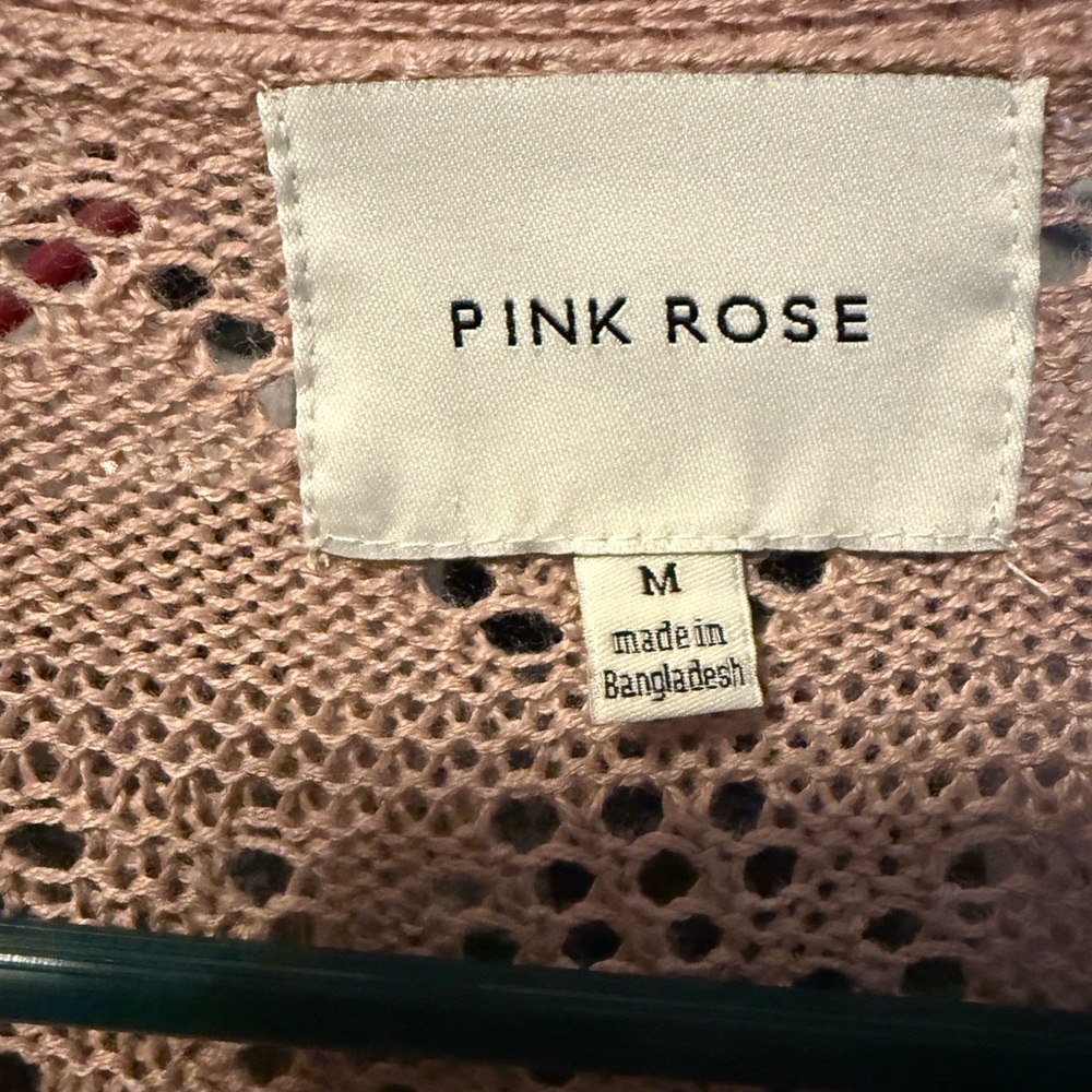 Pink Rose Open Knit Cardigan Sweater | Size Medium | Taupe / Light Pink/mocha - Picture 2 of 3